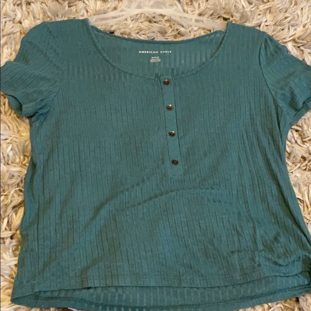 american eagle teal ribbed shirt